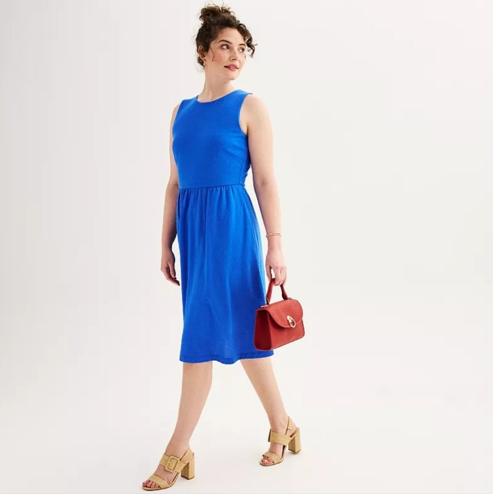 Draper James RSVP Blue Sleevess Dress With Pockets Stretch Knit Midi Size M
